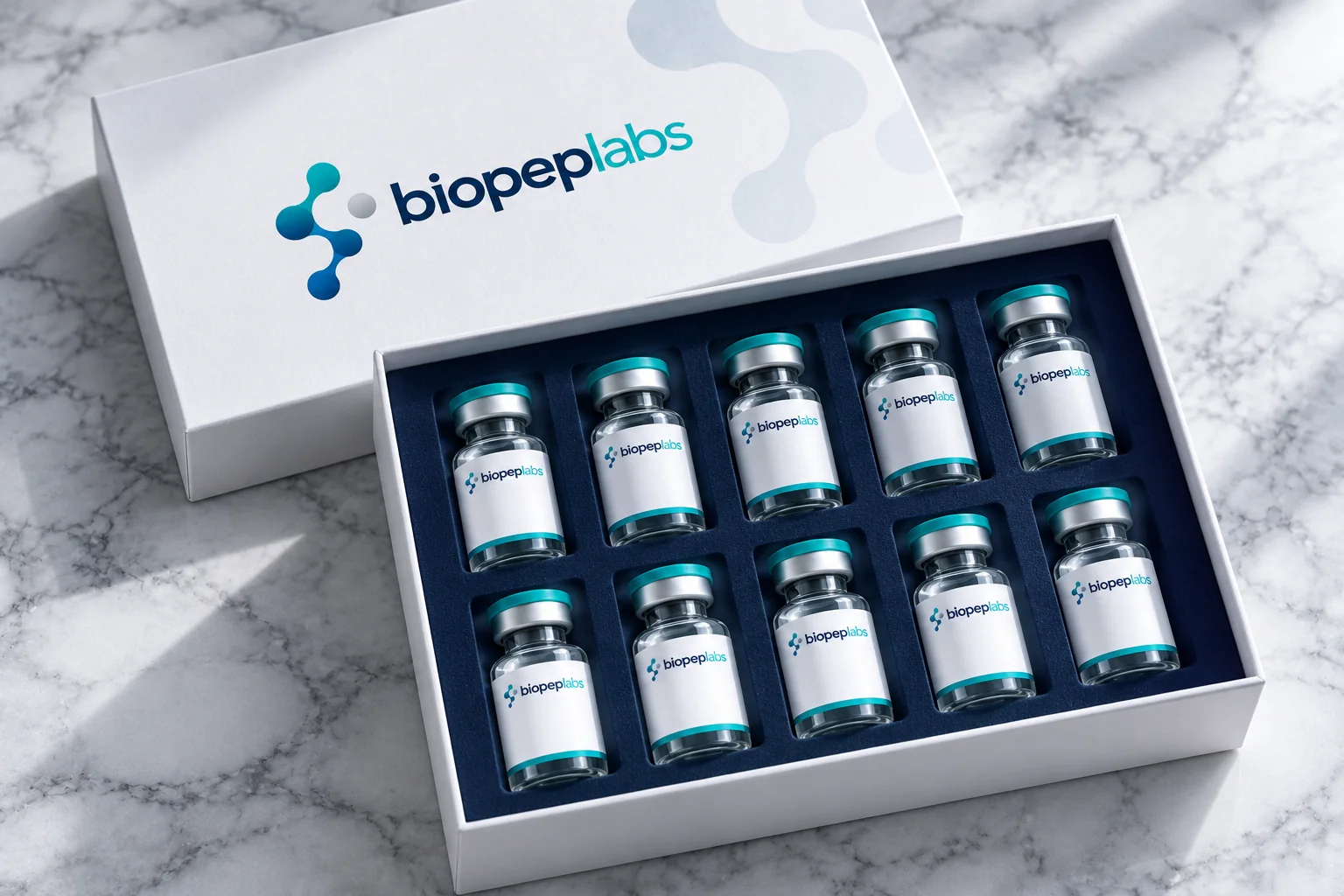 biopeplabs 10-vial research kit in its presentation box